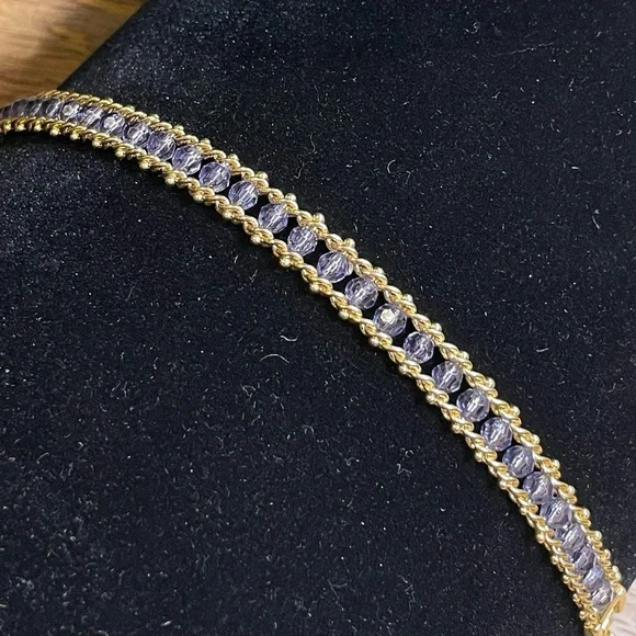 Vintage Deadstock 10KT Gold Filled Bracelet with Blue Quartz Faceted Crystals - Picture 6 of 7